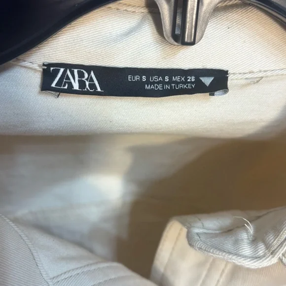 Zara long sleeve mini ivory cream ecru denim shirt dress with ruched detail. S - Picture 5 of 6